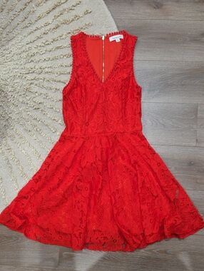 Francesca's Red Lace Lined Detail Dress